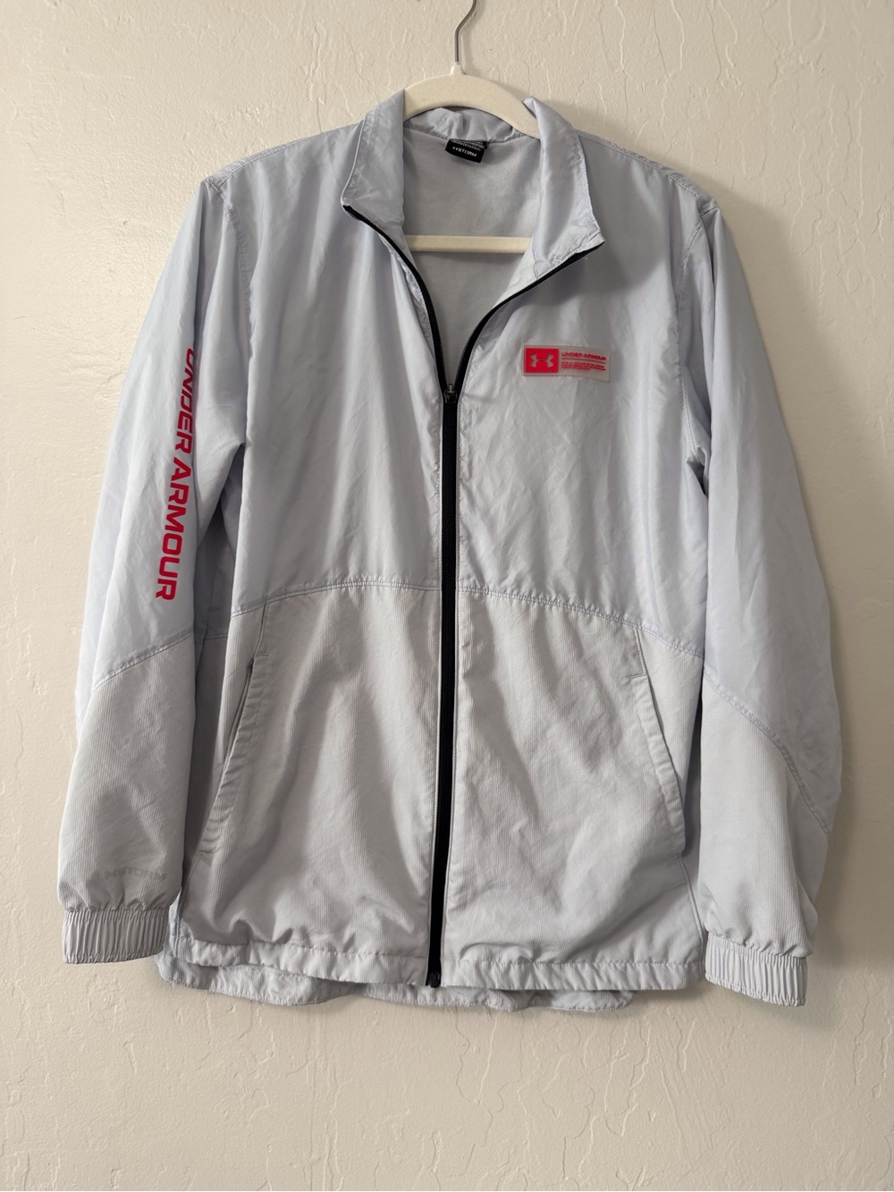 Under Armour Light Gray Windbreaker with Red Accents